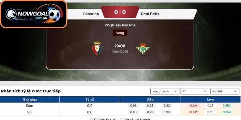 Kèo Châu Á trận Osasuna vs Real Betis (19:00 12/04, VĐQG Tây Ban Nha)